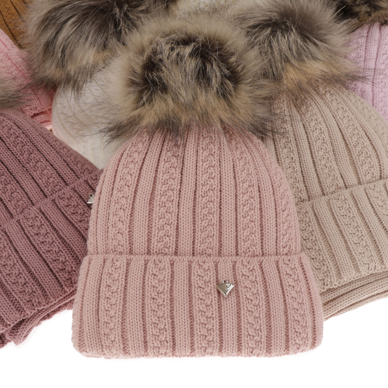 Czapka i komin dla dziewczynki zimowy komplet, beżowy, z pomponem Wirginia