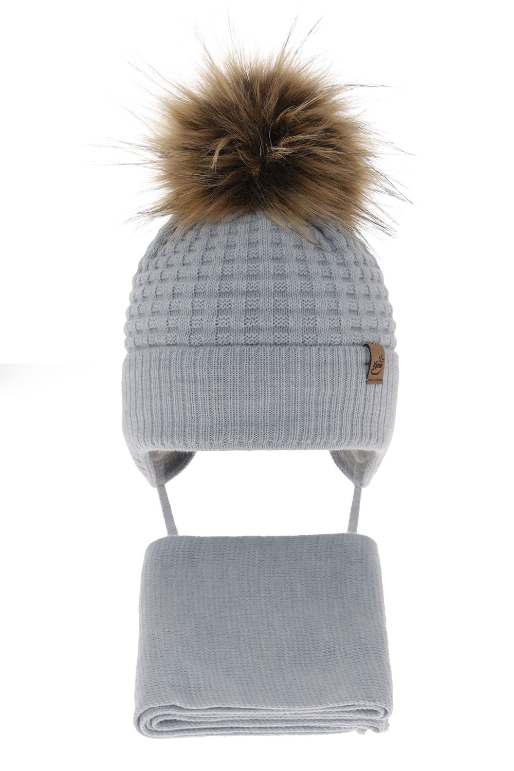 Czapka i szalik dla chłopca zimowy komplet, jasnoniebieski, wiązany Salem