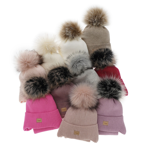 Czapka i komin dla dziewczynki zimowy komplet, fioletowy, z pomponem, wiązany Dilajla