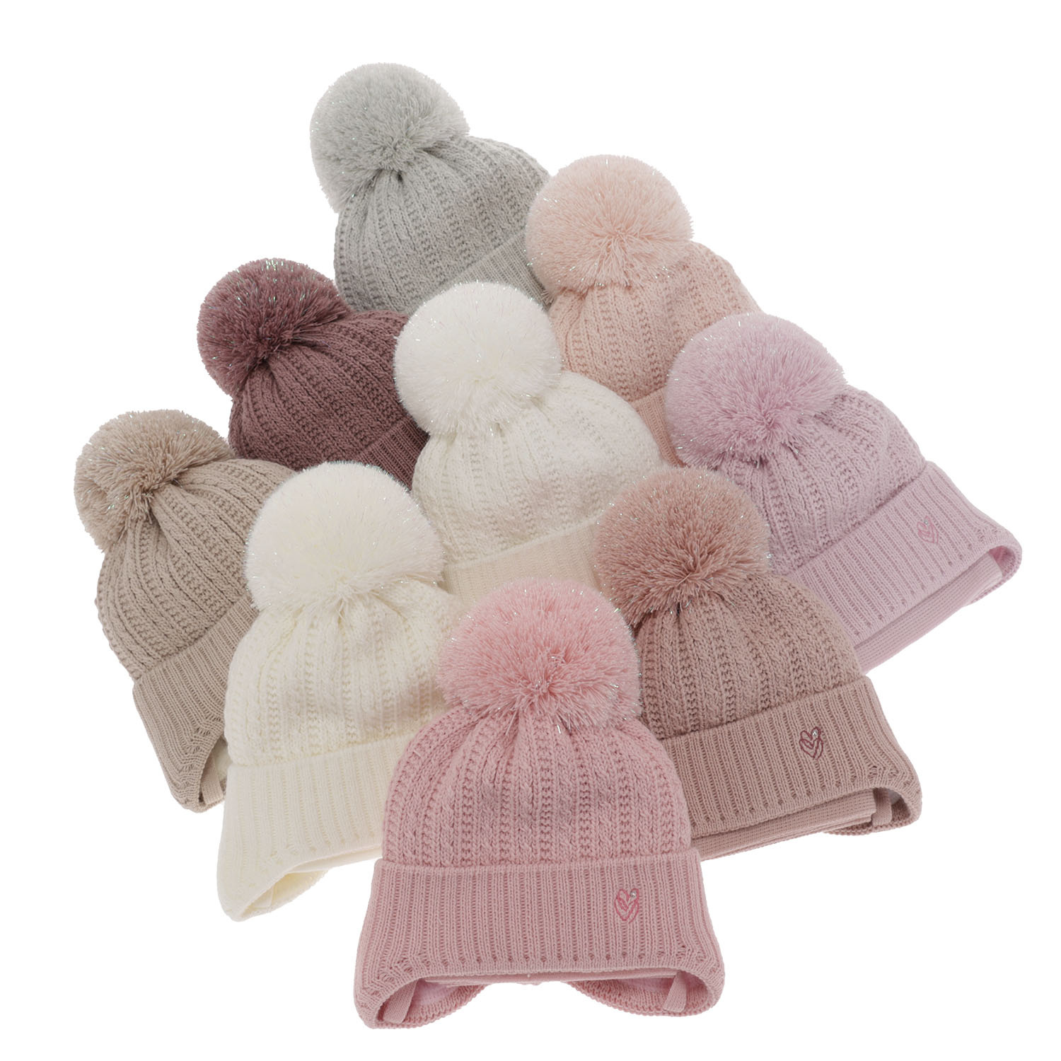 Czapka i szalik dla dziewczynki zimowy komplet, kremowy, wiązany, z pomponem Marisa