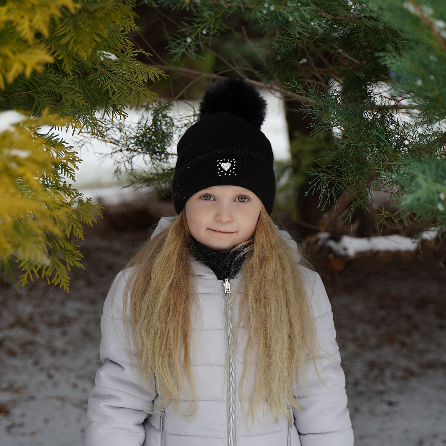 Czapka i komin dla dziewczynki zimowy komplet, różowy, z pomponem Sendi