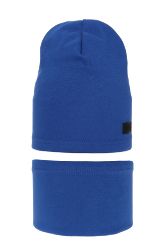 Czapka i komin dla chłopca jesienny, wiosenny komplet, niebieski, bawełniany Frizi