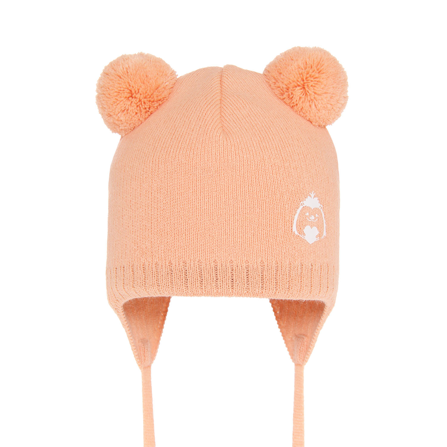 Czapka jesienna, wiosenna dla dziewczynki, pomarańczowa, z dwoma pomponami, wiązana Bunia
