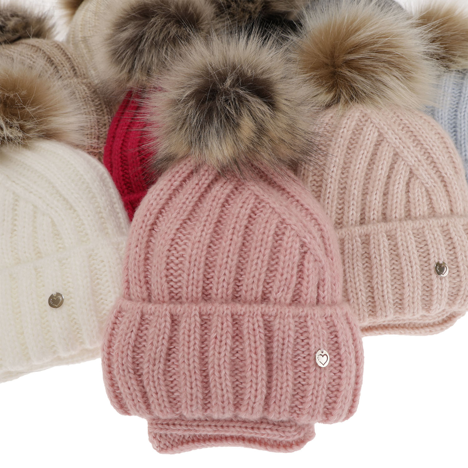 Czapka i komin dla dziewczynki zimowy komplet, kremowy, z pomponem Polaris