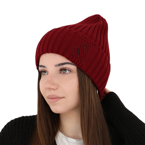 Czapka zimowa damska, czarna, 100% wełniana merino Ariga