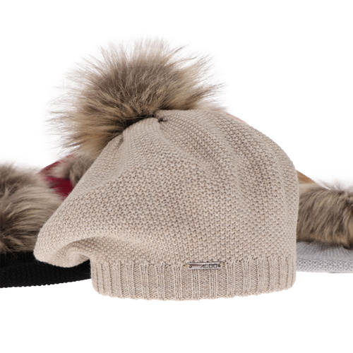 Beret damski zimowy, różowy, z wełną merino Bonnie