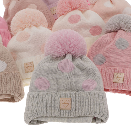 Czapka i szalik dla dziewczynki zimowy komplet, kremowy, wiązany Agostina