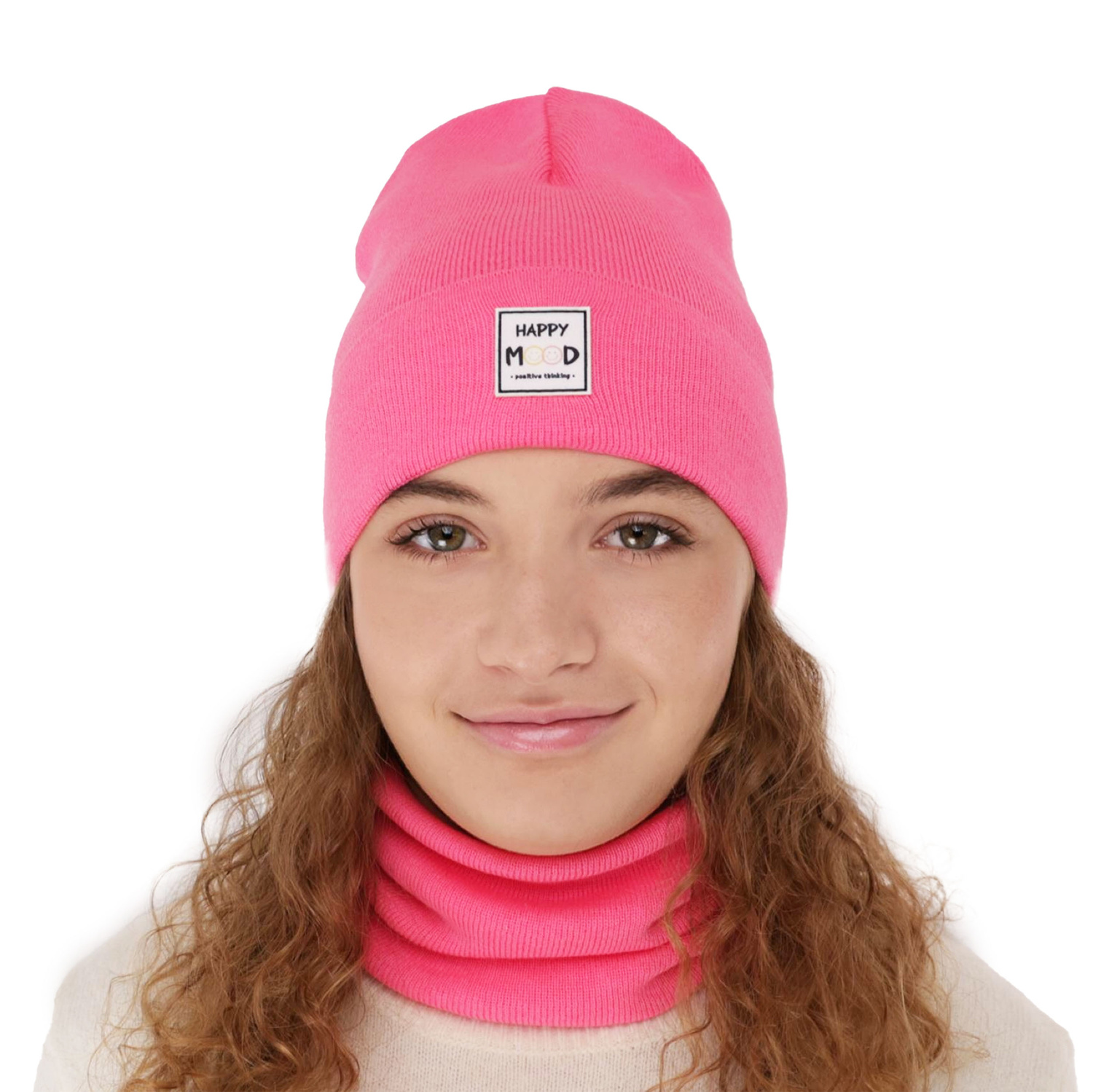 Czapka i komin dla dziewczynki jesienny, wiosenny komplet, z bawełną, jasnoróżowy, Mersila