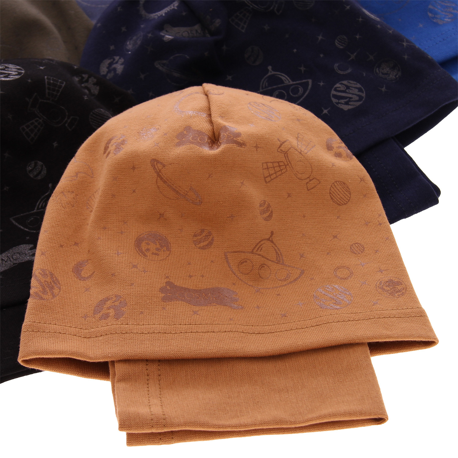 Czapka i komin dla chłopca jesienny, wiosenny komplet, niebieski, bawełniany Kosmos