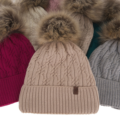 Czapka zimowa damska, różowa, z wełną merino Larida