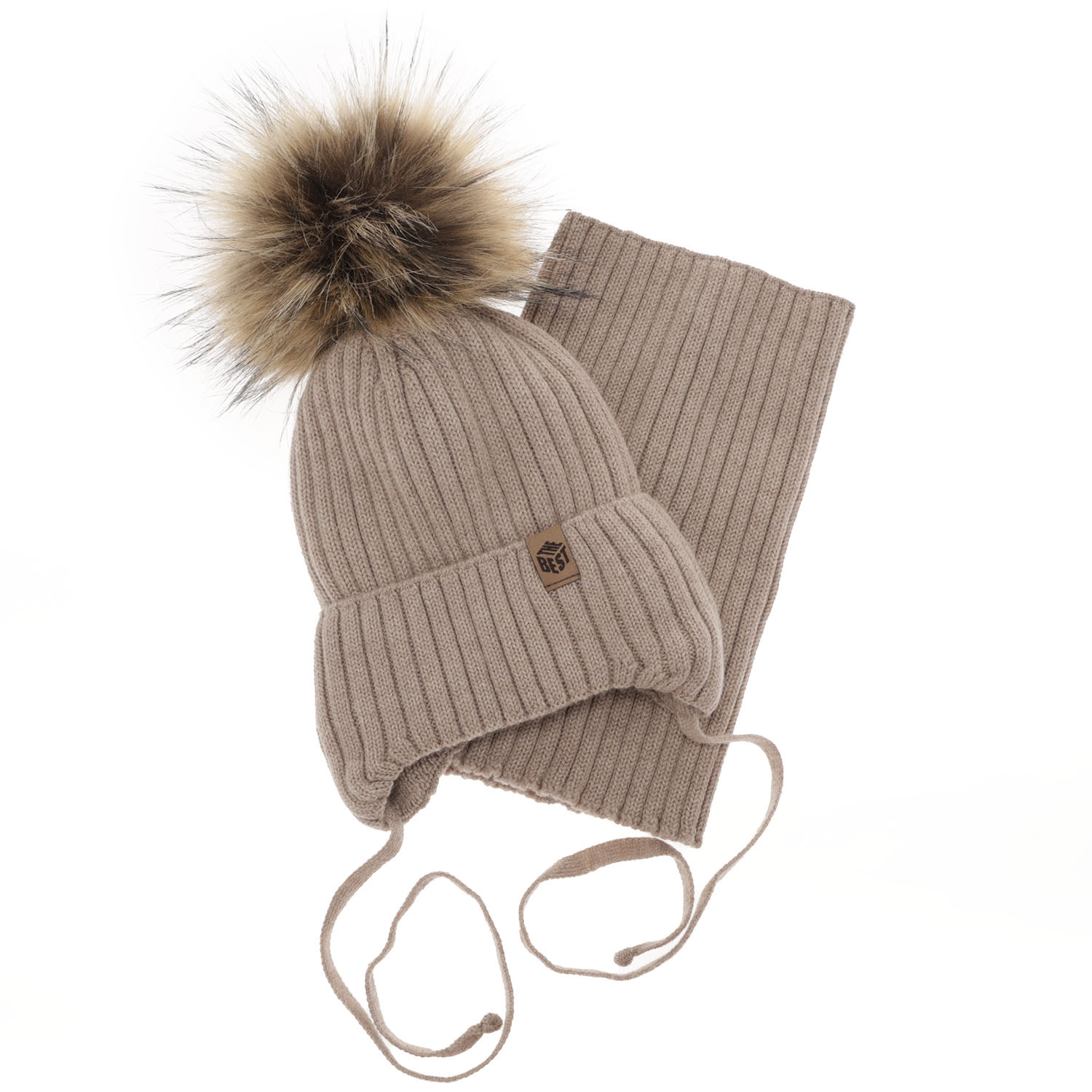 Czapka i komin dla chłopca zimowy komplet, niebieski, 100% wełniany merino, wiązany Juno