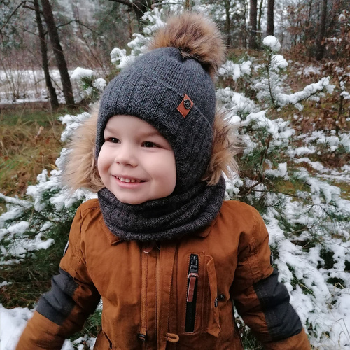 Czapka i komin dla chłopca zimowy komplet, ciemnoszary, wiązany Dominik