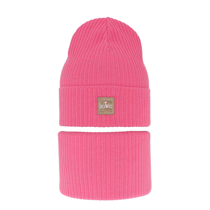 Czapka i komin dla dziewczynki jesienny, wiosenny komplet, z bawełną, różowy Furora