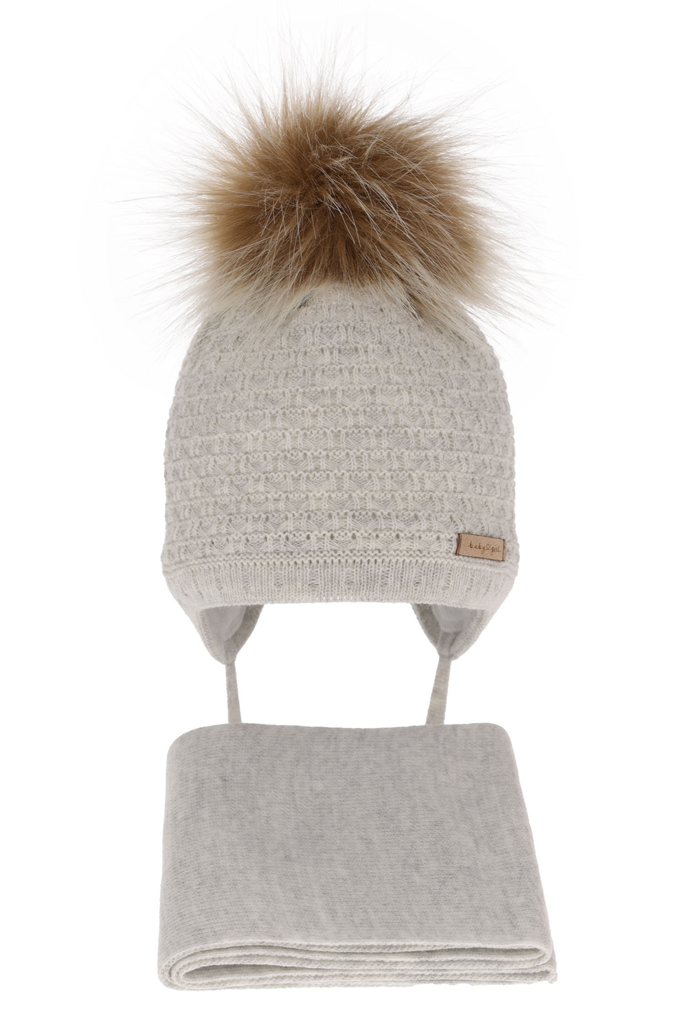 Czapka i szalik dla dziewczynki zimowy komplet, szary, z pomponem Clotilde