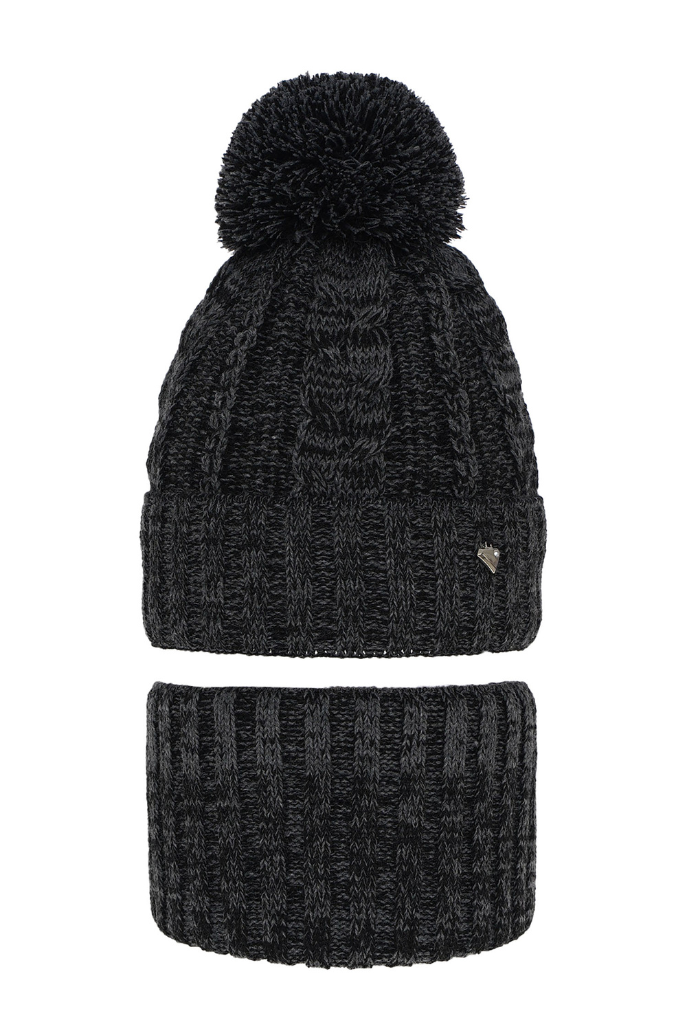 Czapka i komin dla dziewczynki zimowy komplet, ciemnoszary, z pomponem Maroko