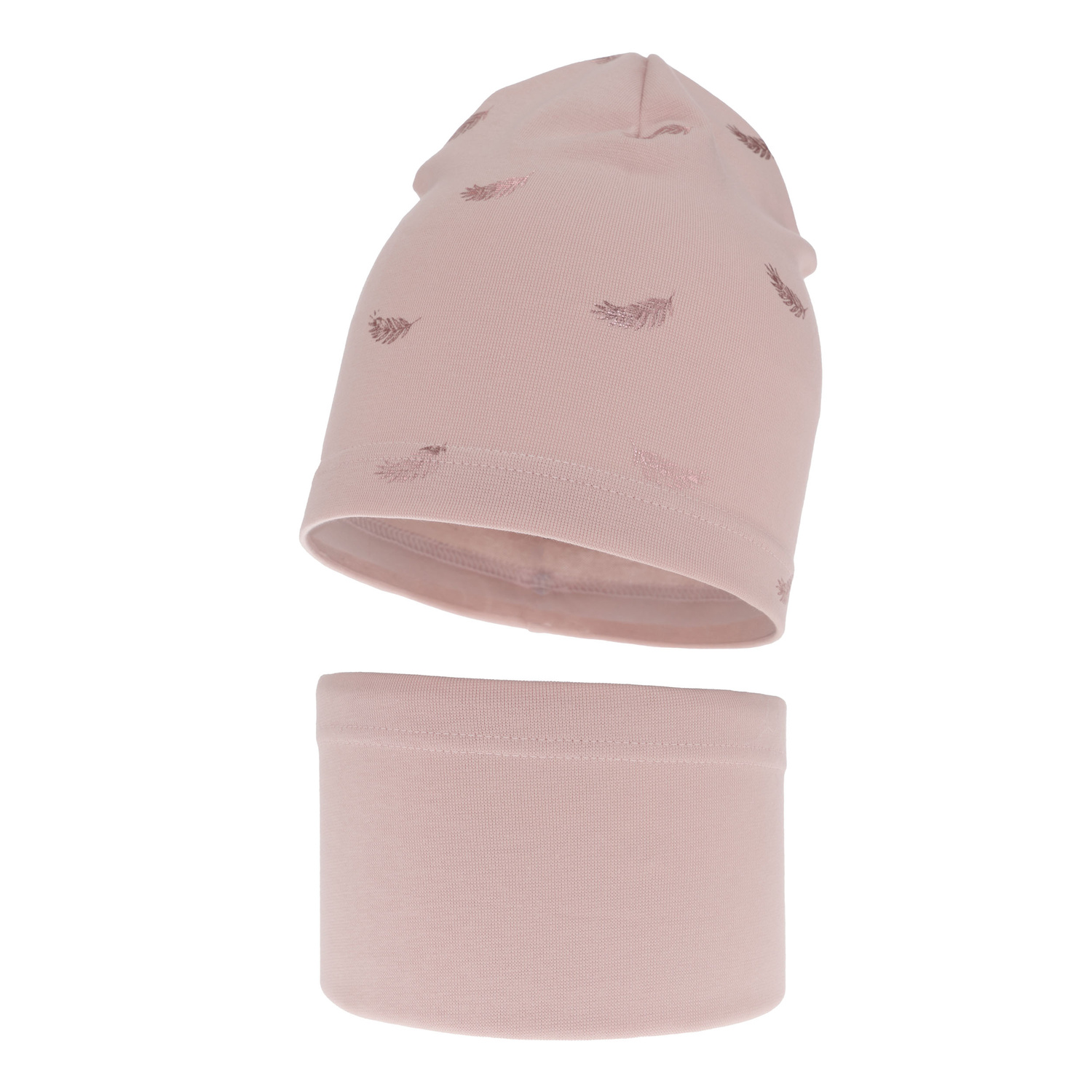 Czapka i komin dla dziewczynki jesienny, wiosenny komplet, różowy, bawełniany Florena