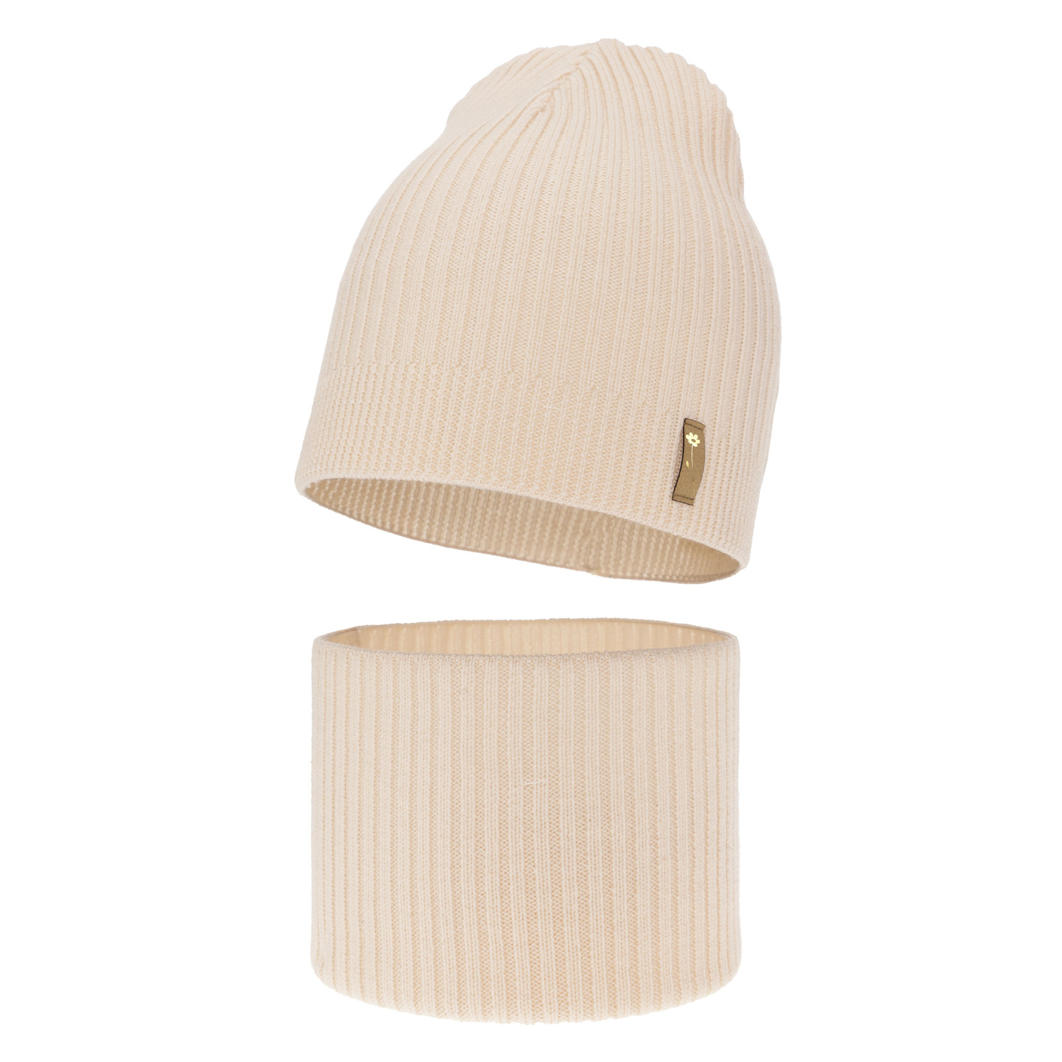 Czapka i komin dla dziewczynki jesienny, wiosenny komplet, jasnoróżowy, 100% wełniana merino Chelsie