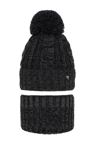 Czapka i komin dla dziewczynki zimowy komplet, ciemnoszary, z pomponem Maroko