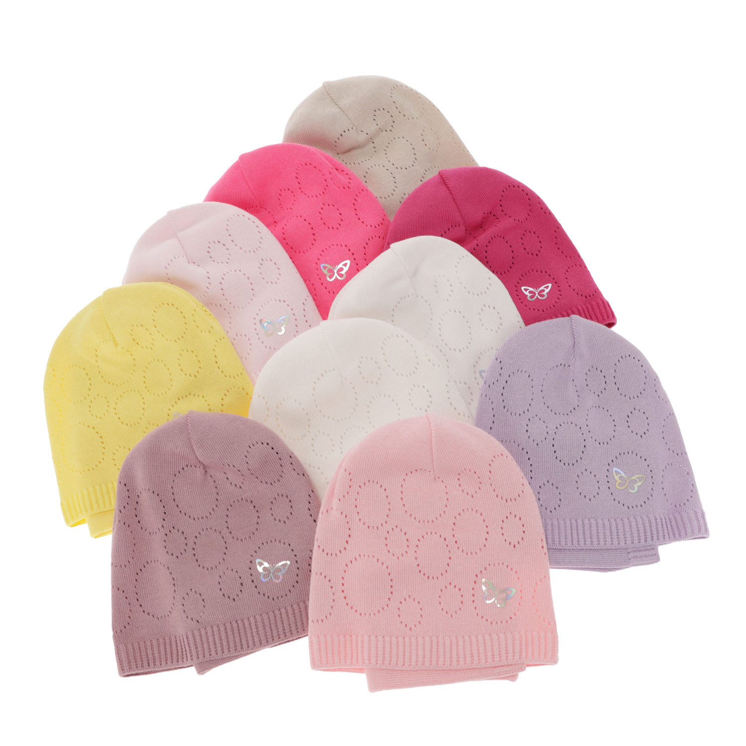 Czapka i komin dla dziewczynki jesienny, wiosenny komplet, z bawełną, różowy, ażurowy Amarilla