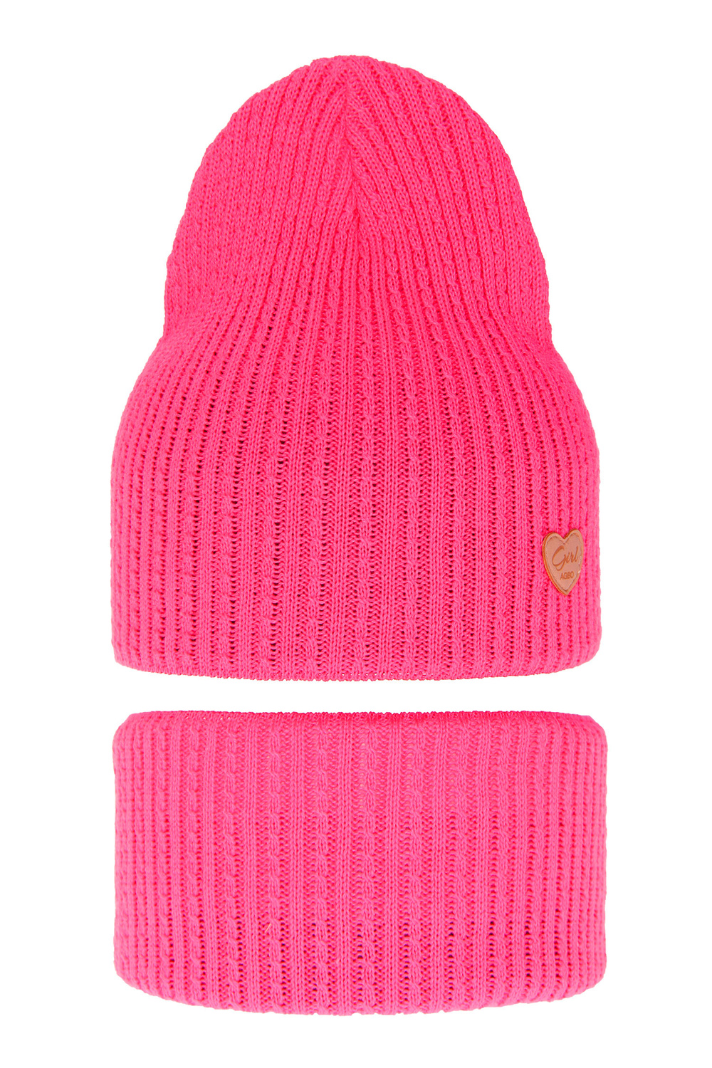 Czapka i komin dla dziewczynki jesienny, wiosenny komplet, z bawełną, różowy Wega