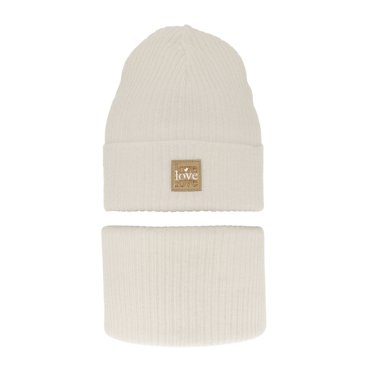 Czapka i komin dla dziewczynki jesienny, wiosenny komplet, z bawełną, kremowy Furora