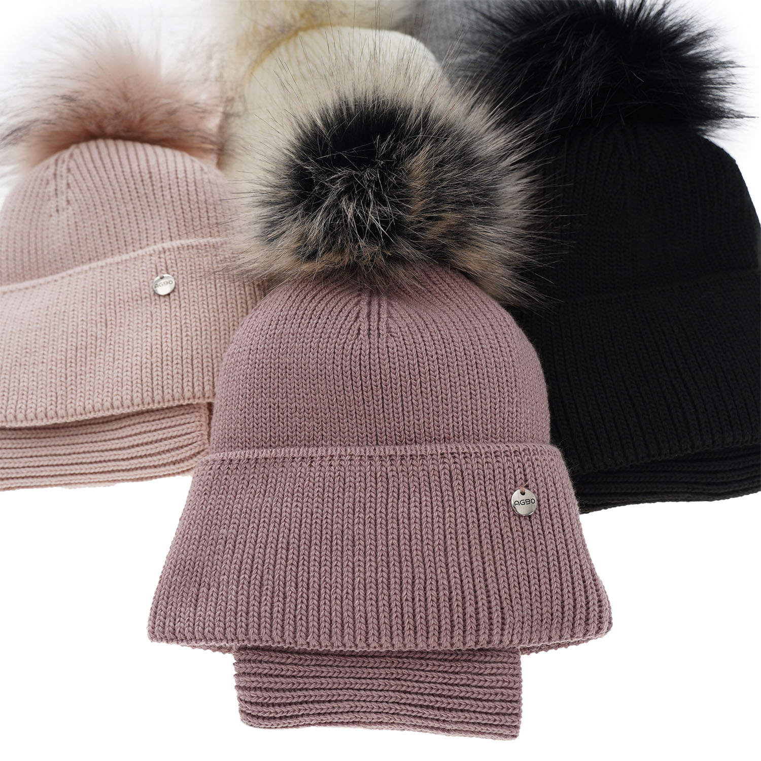 Czapka i komin dla dziewczynki zimowy komplet, wrzosowy, z pomponem Reneta