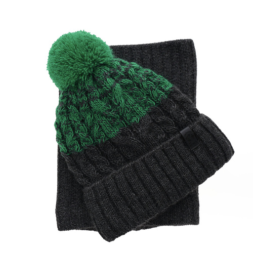 Czapka i komin dla chłopca zimowy komplet, granatowy, z pomponem Travis