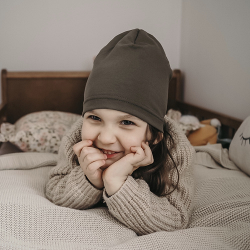 Czapka i komin dla dziewczynki jesienny, wiosenny komplet, limonkowy, bawełniany Hazelka