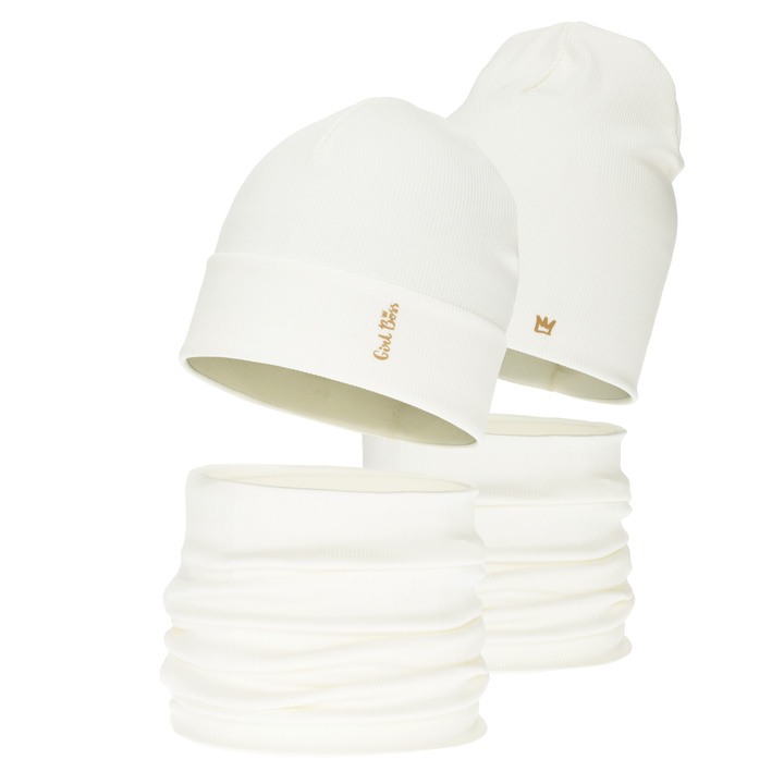 Czapka i komin dla dziewczynki jesienny, wiosenny komplet, bawełniany, kremowy Carina