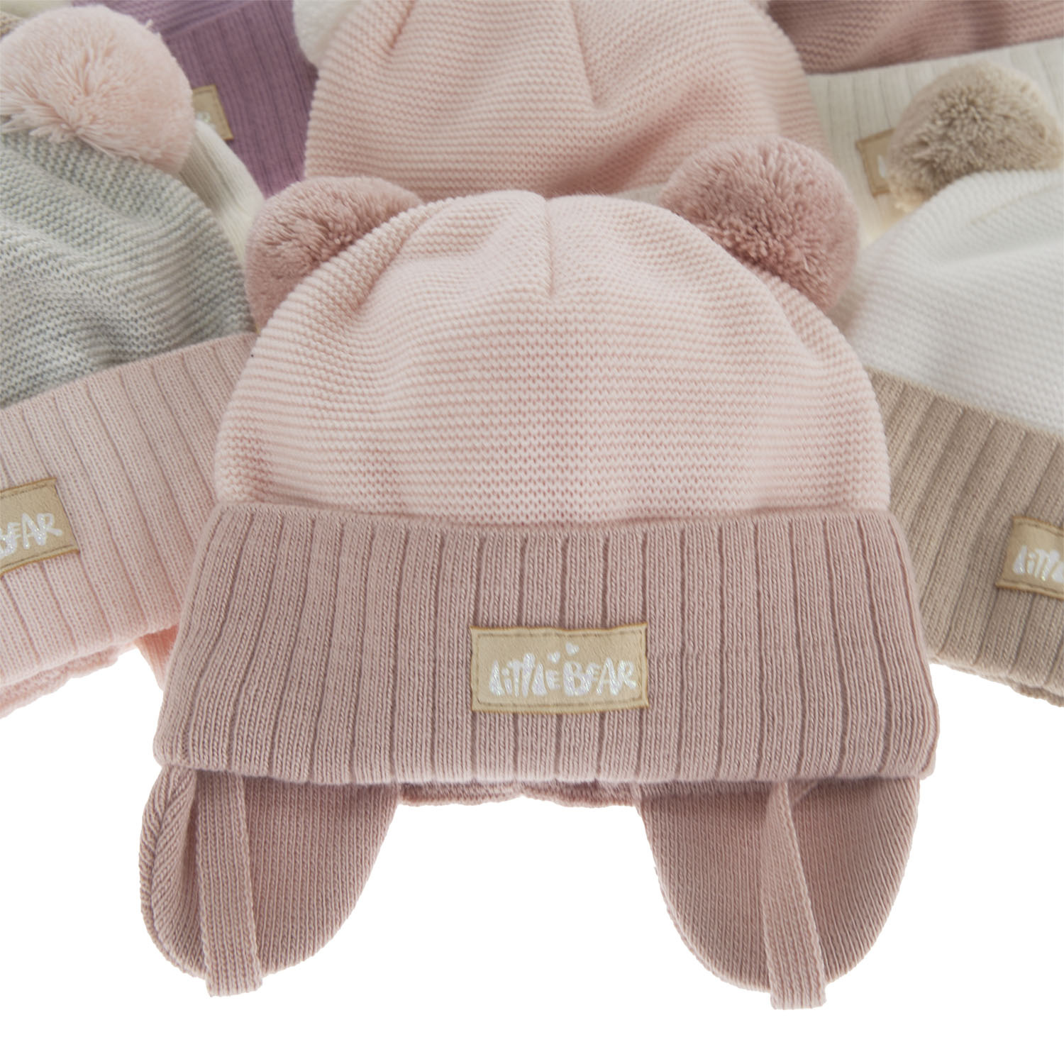 Czapka jesienna, wiosenna dla dziewczynki, kremowa, z dwoma pomponami, wiązana Karotka