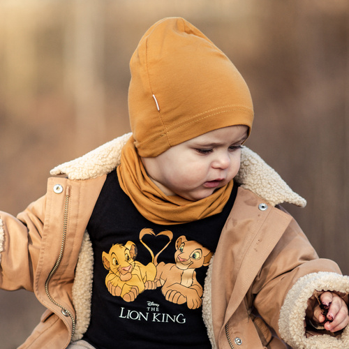 Czapka i komin dla dziewczynki jesienny, wiosenny komplet, koralowy, bawełniany Hazelka