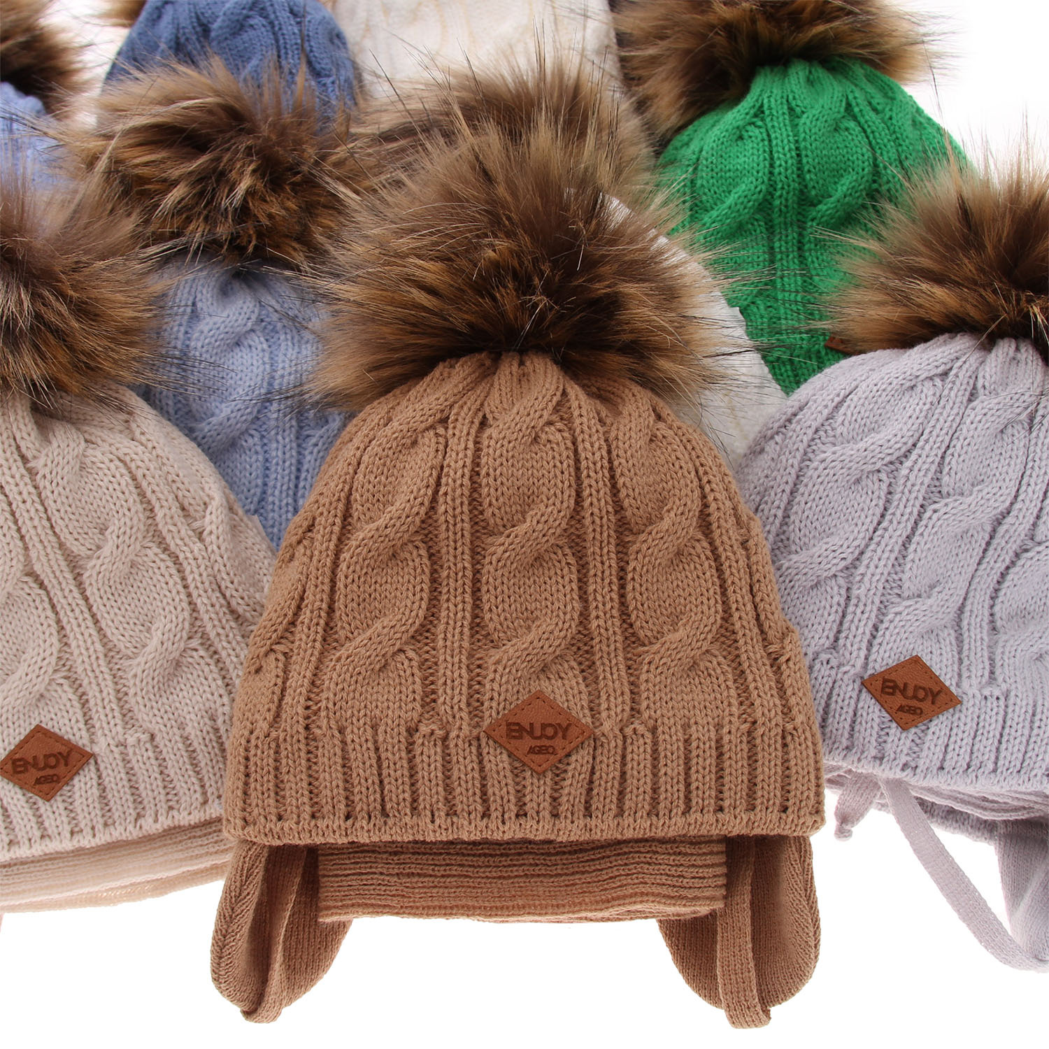 Czapka i szalik dla chłopca zimowy komplet, camel, z pomponem Minor