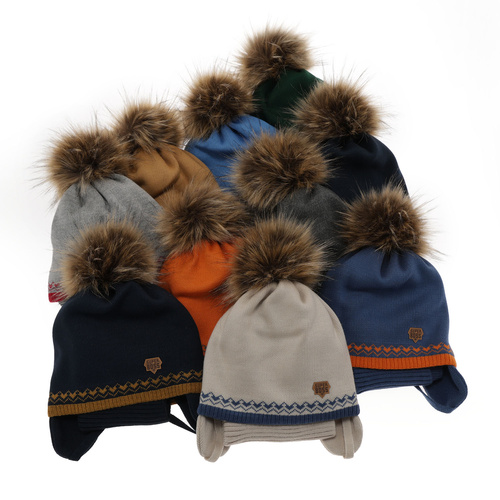 Czapka i komin dla chłopca zimowy komplet, szary, z pomponem Elpis