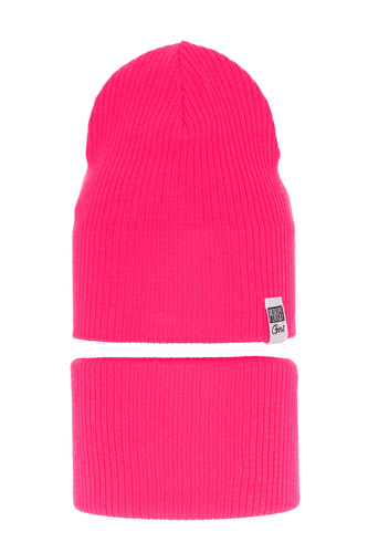 Czapka i komin dla dziewczynki jesienny, wiosenny komplet, z bawełną, różowy Farinka