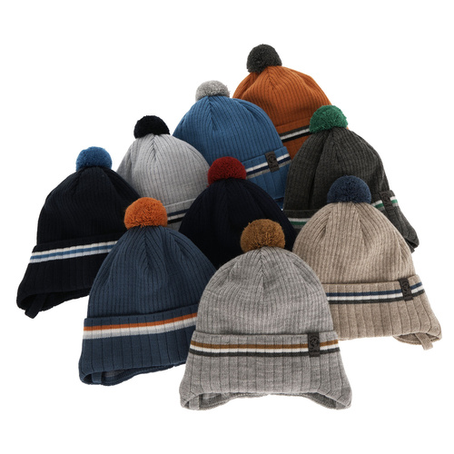 Czapka jesienna, wiosenna dla chłopca, niebieska, wiązana, z pomponem Vesper