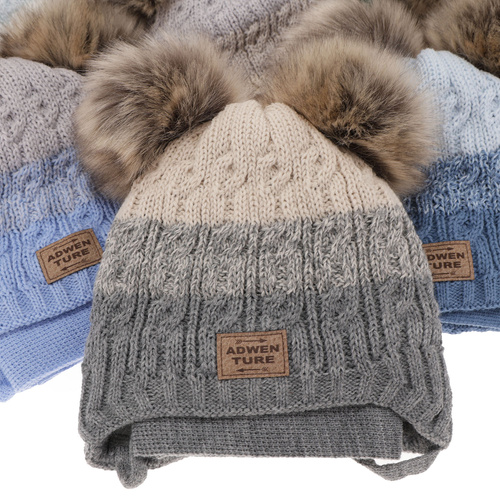 Czapka i szalik dla chłopca zimowy komplet, niebieski, z dwoma pomponami Platon