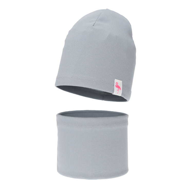 Komplet jesienny, wiosenny dla dziewczynki: czapka i komin, bawełniany, szary Rumilla