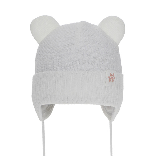 Czapka zimowa dla dziewczynki, biała, wiązana Lala
