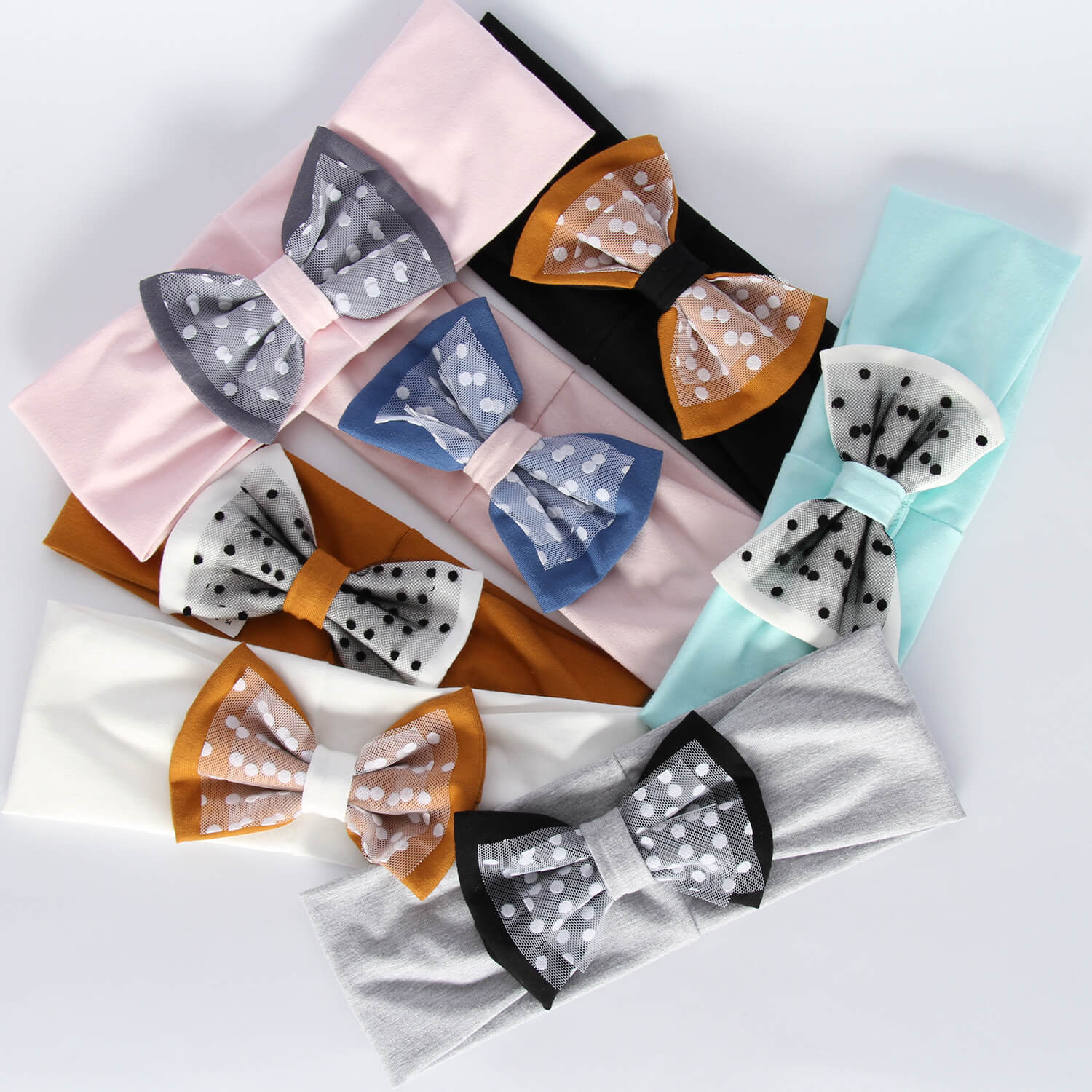 Opaska jesienna, wiosenna dla dziewczynki, miętowa, bawełniana, z kokardą Celinka