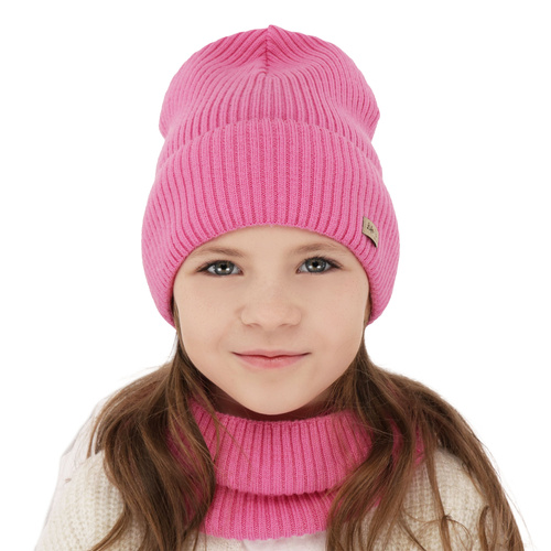 Czapka i komin dla dziewczynki jesienny, wiosenny komplet, czarny, 100% wełniana merino Itra