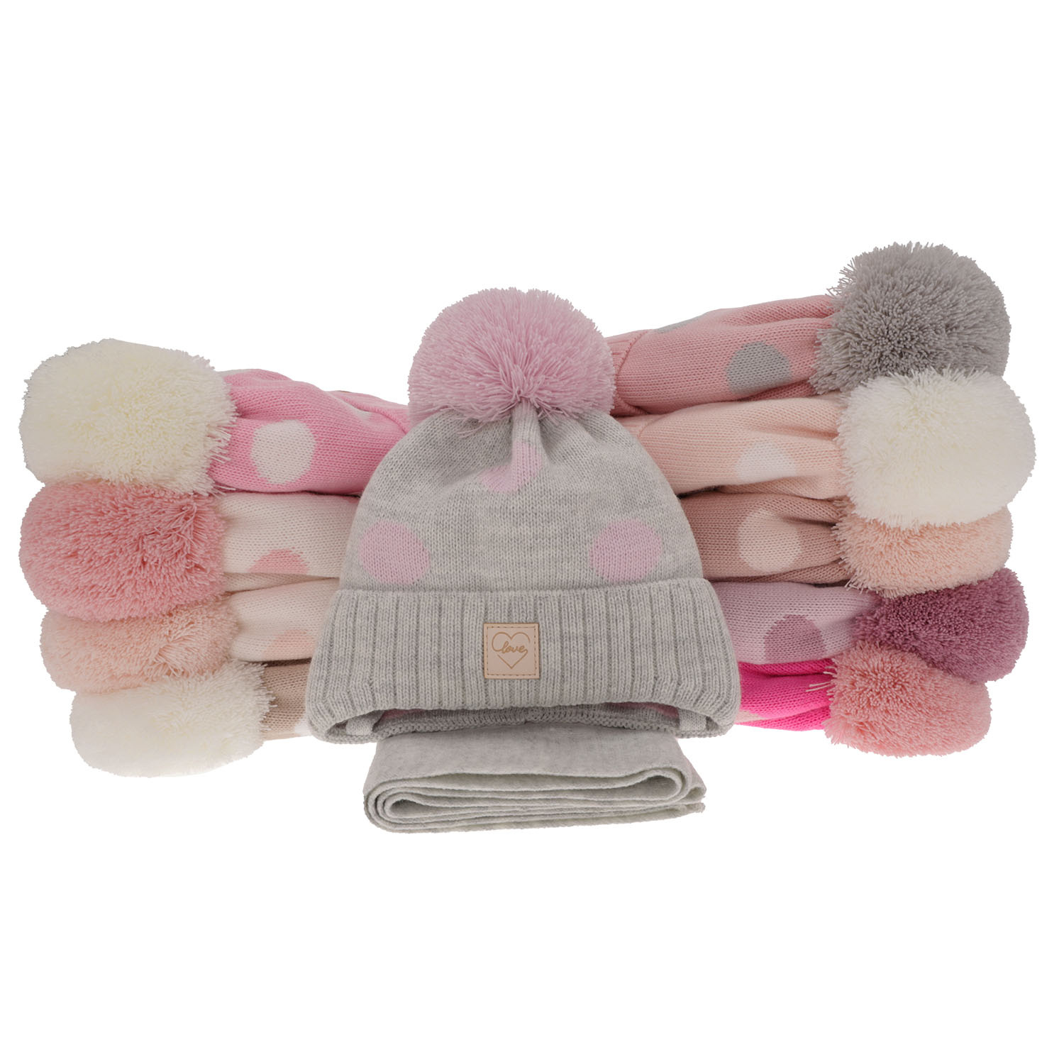 Czapka i szalik dla dziewczynki zimowy komplet, kremowy, wiązany Agostina