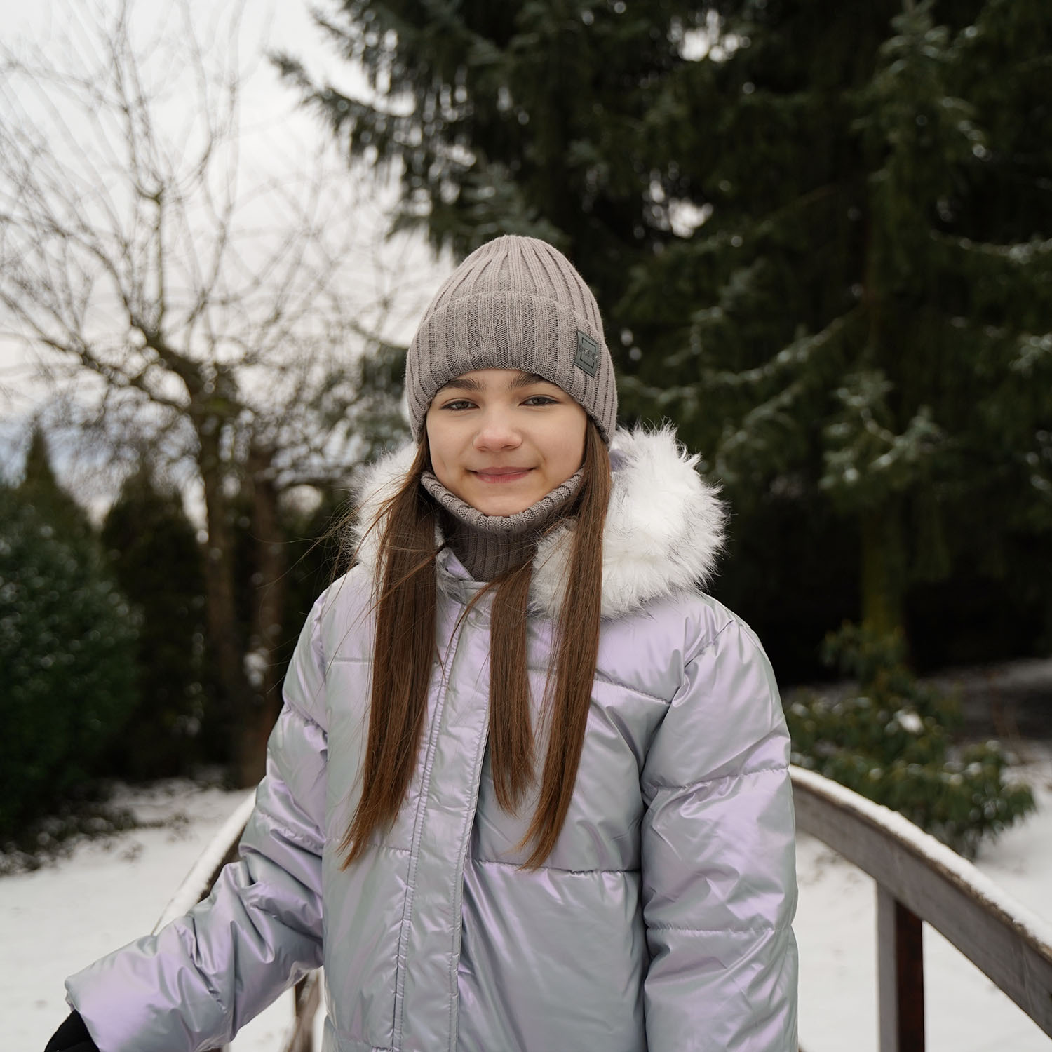 Czapka i komin dla dziewczynki zimowy komplet, camelowy Sula