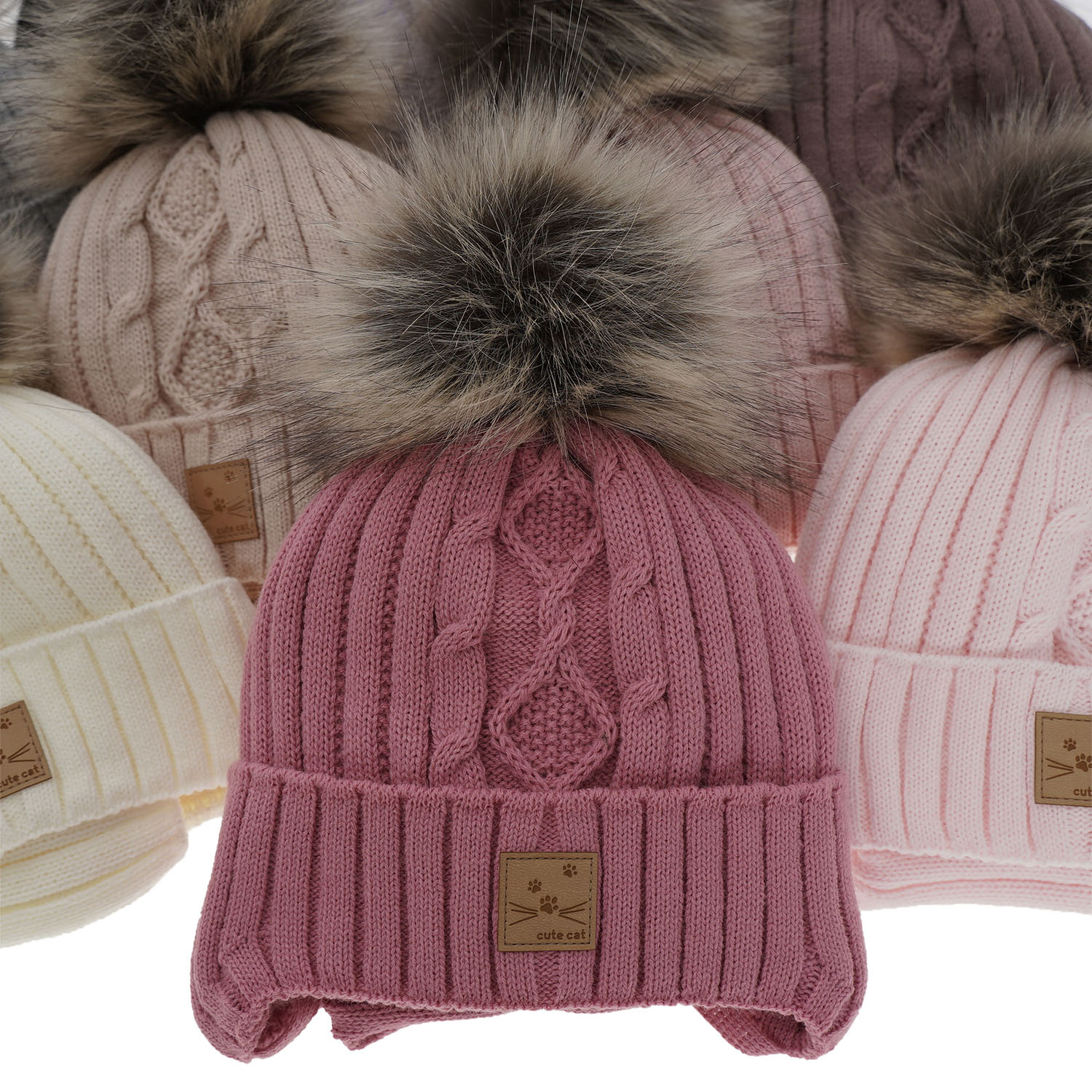 Czapka i komin dla dziewczynki zimowy komplet, różowy, z pomponem Aida