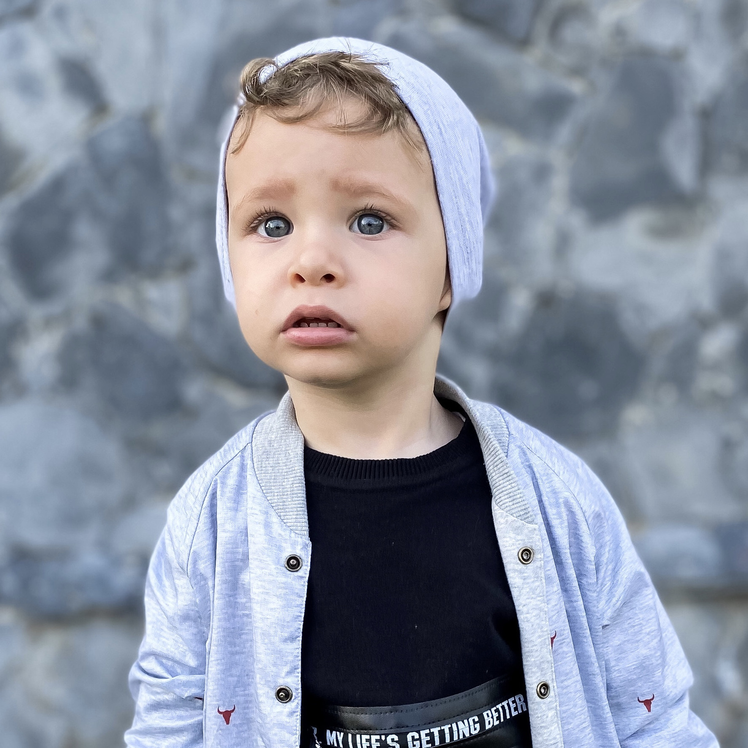 Czapka i komin dla chłopca jesienny, wiosenny komplet, szary, bawełniany Hazel