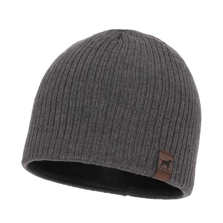 Czapka zimowa męska, szara, z wełną merino, Bird
