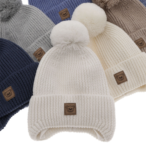 Czapka zimowa dla chłopca, niebieska, 100% wełniana merino, podszyta wełnianym polarem, wiązana Tacco