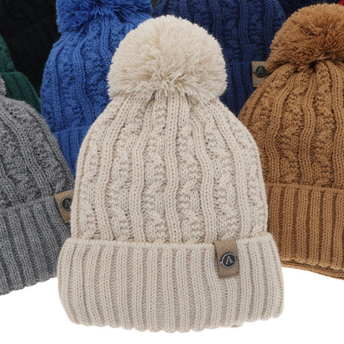 Czapka i komin dla chłopca zimowy komplet, granatowy, z pomponem Almond