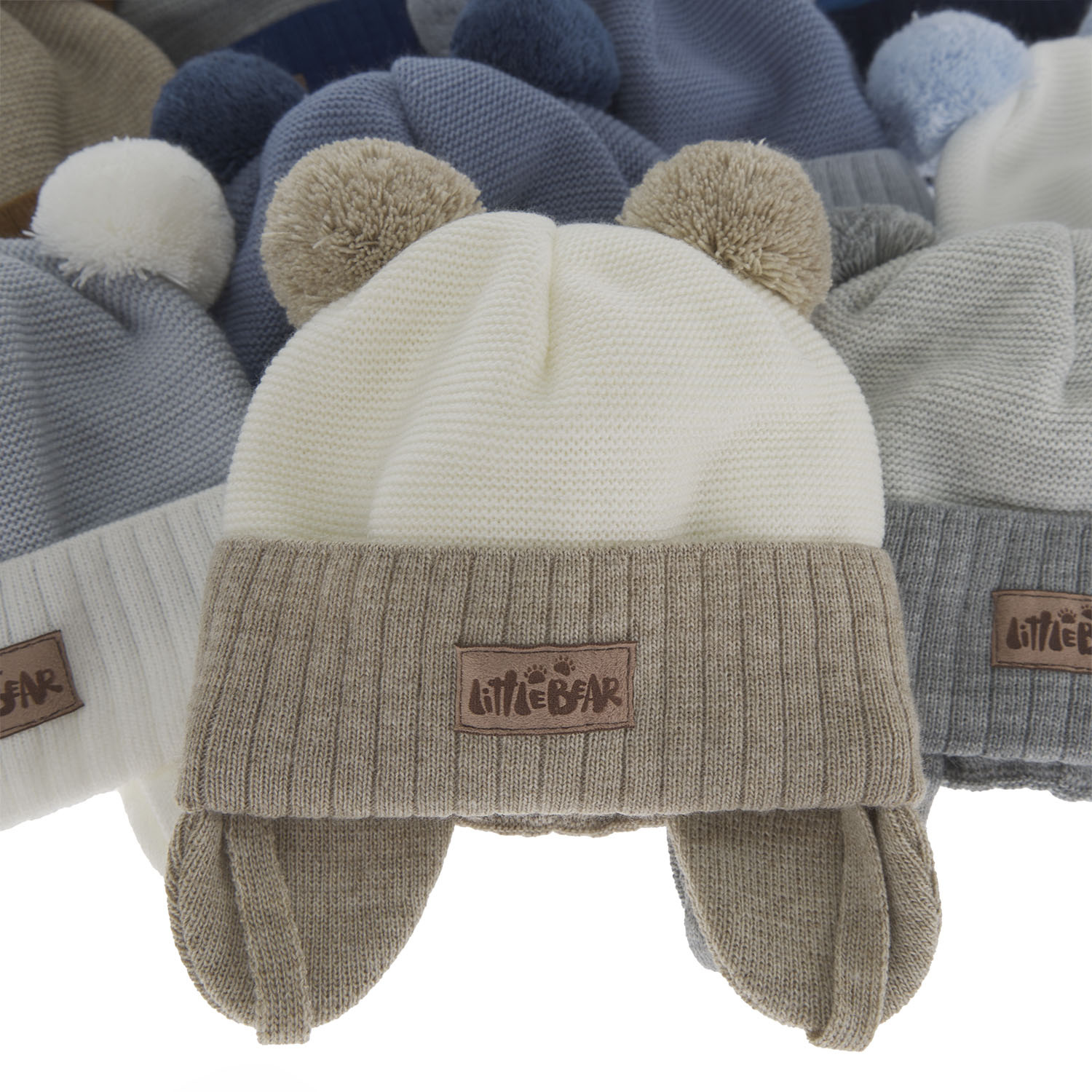 Czapka jesienna, wiosenna dla chłopca, błękitna, z dwoma pomponami, wiązana, Gigant