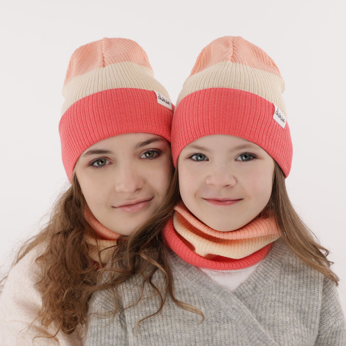 Czapka i komin dla dziewczynki jesienny, wiosenny komplet, z bawełną, pomarańczowy, Dalila