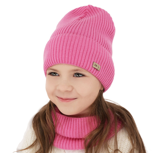 Czapka i komin dla dziewczynki jesienny, wiosenny komplet, czarny, 100% wełniana merino Itra